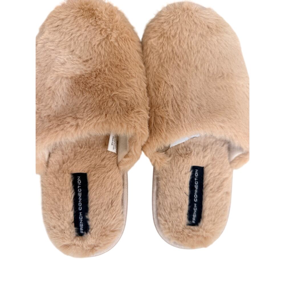 French Connection Faux Fur Slippers Tan Size S 5/6 NWT Indoor Outdoor